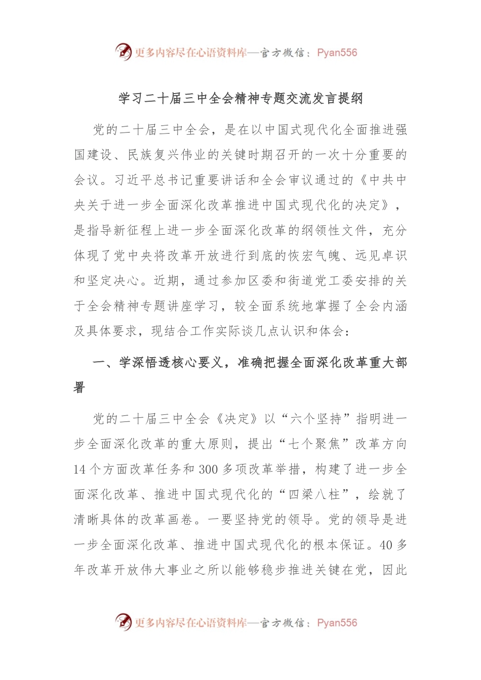 学习二十届三中全会精神专题交流发言提纲.docx_第1页