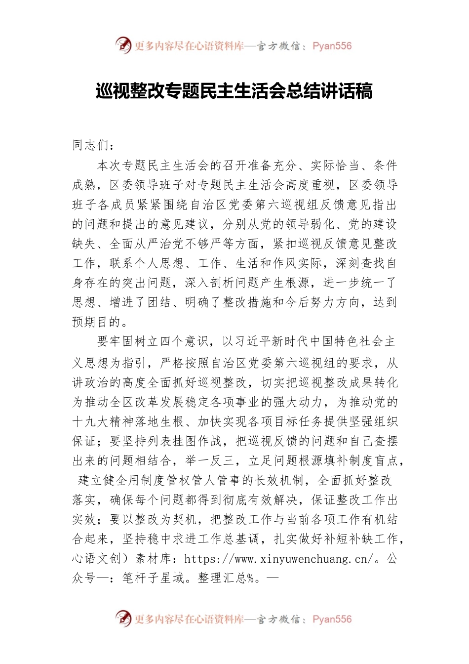 巡视整改专题民主生活会总结.docx_第1页