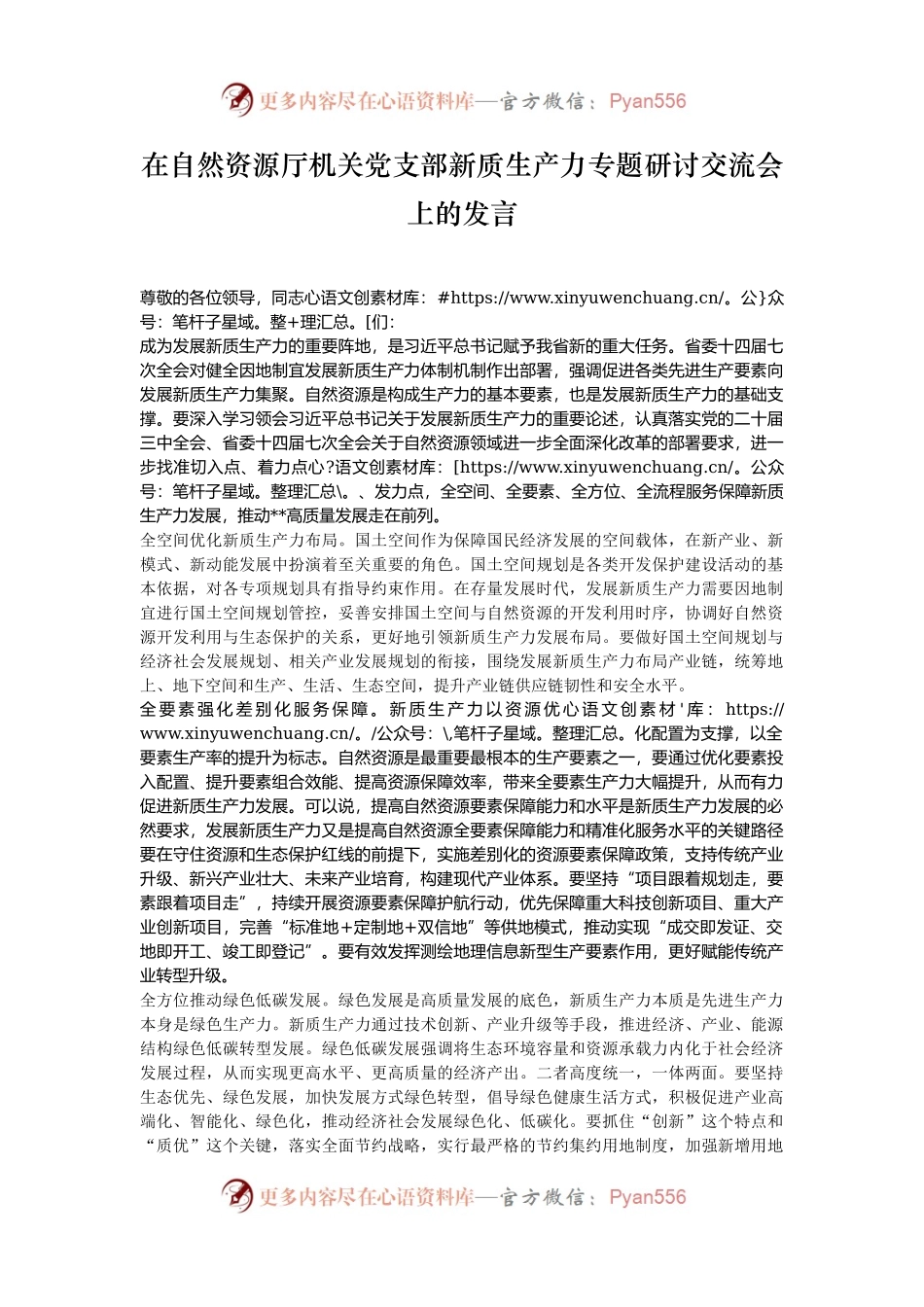在自然资源厅机关党支部新质生产力专题研讨交流会上的发言.docx_第1页