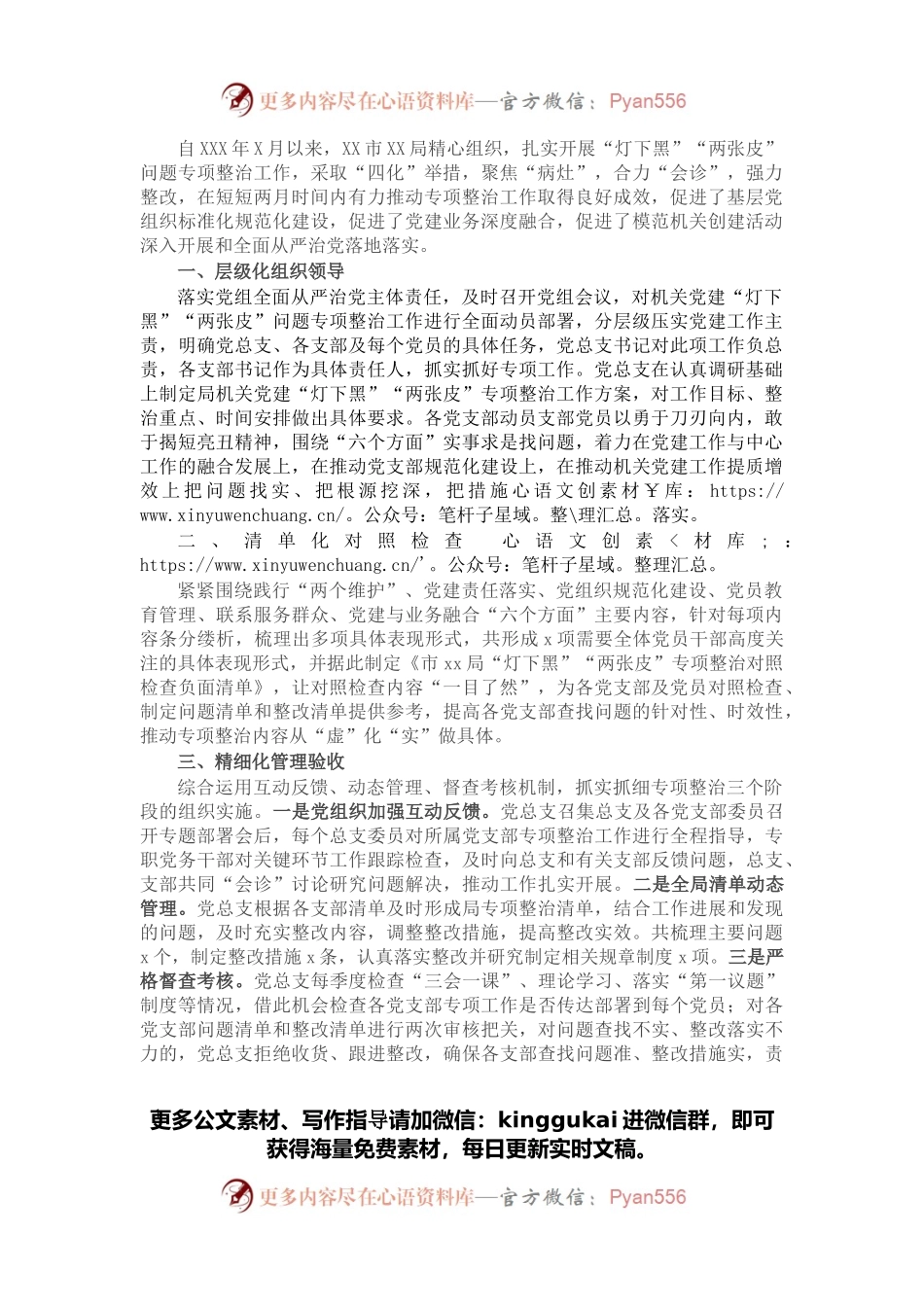 局推动机关党建“灯下黑”“两张皮”专项整治工作汇报.docx_第1页