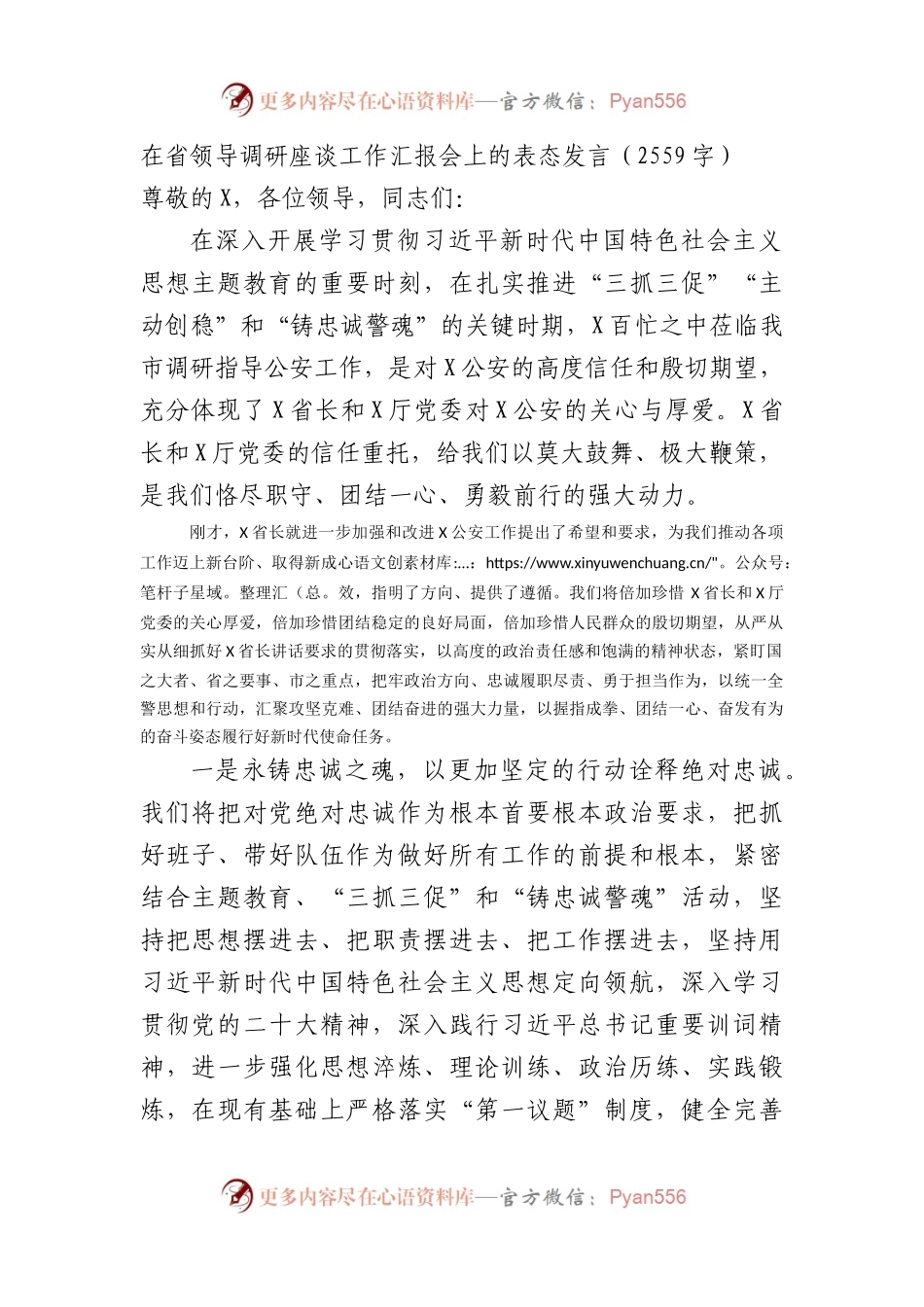 在省领导调研座谈工作汇报会上的表态发言（公安）.docx_第1页