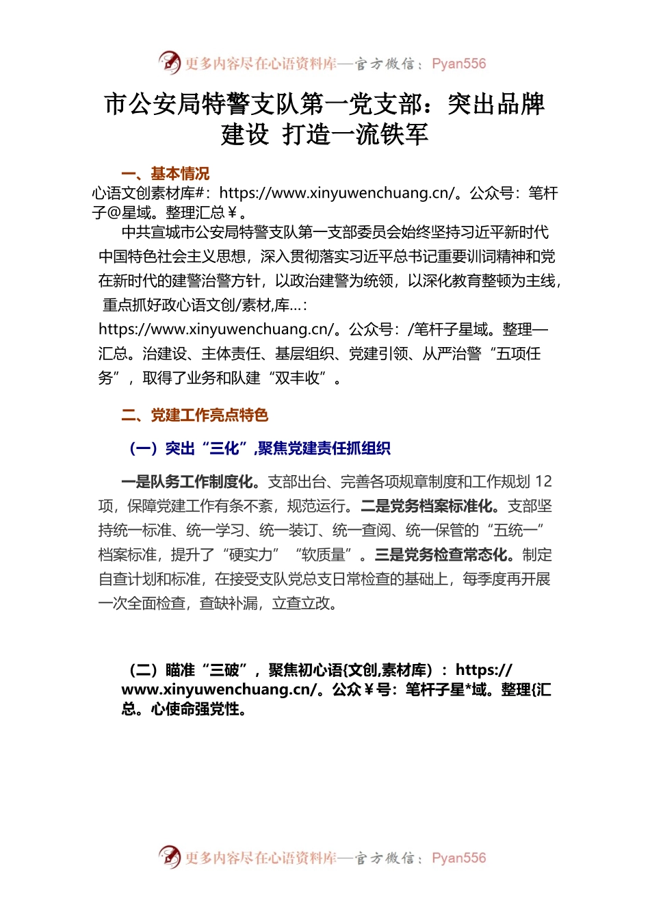 市公安局特警支队第一党支部突出品牌建设 打造一流铁军.docx_第1页