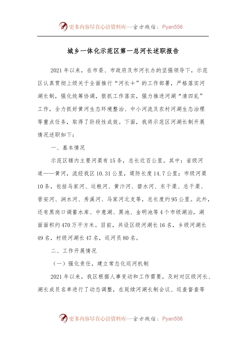 城乡一体化示范区第一总河长述职报告.docx_第1页