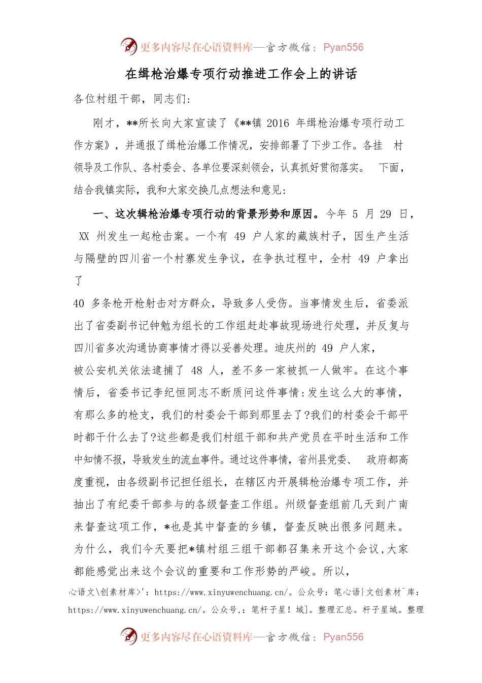 在缉枪治爆专项行动推进工作会上的讲话.docx_第1页
