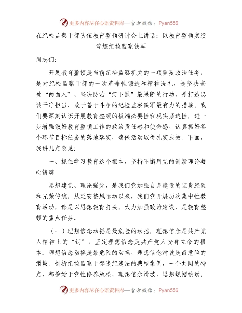 在纪检监察干部队伍教育整顿研讨会上的讲话5000字.docx_第1页