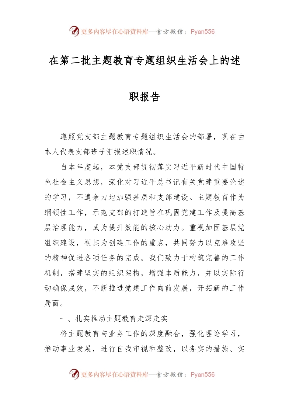 在第二批主题教育专题组织生活会上的述职报告.docx_第1页