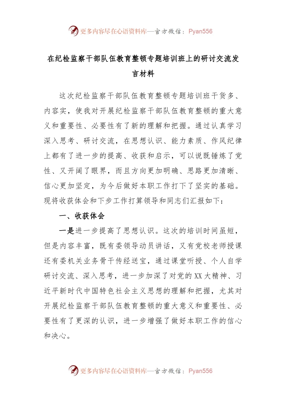 在纪检监察干部队伍教育整顿专题培训班上的研讨交流发言材料.docx_第1页