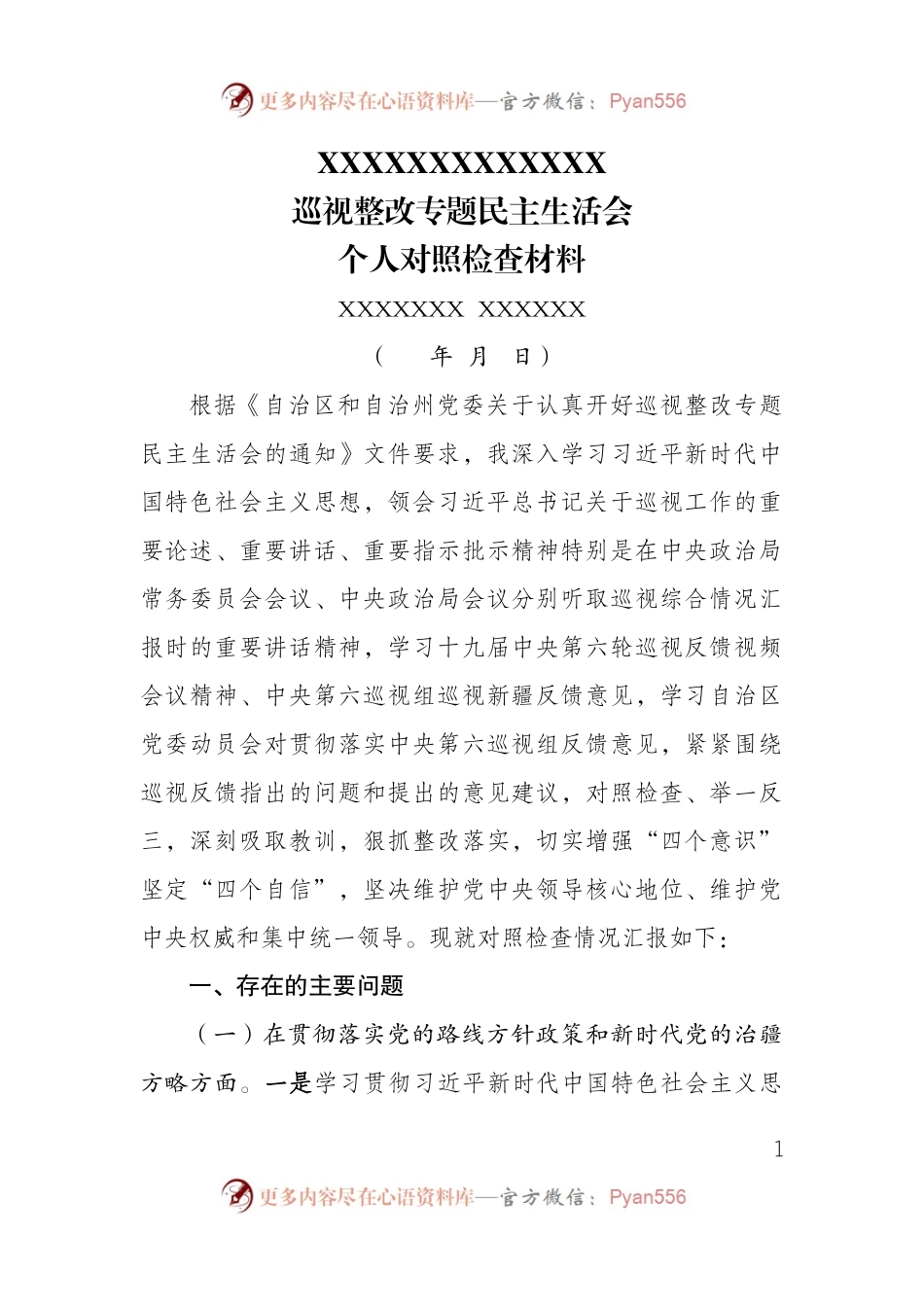 巡视整改专题民主生活会个人对照检查材料(001).docx_第1页