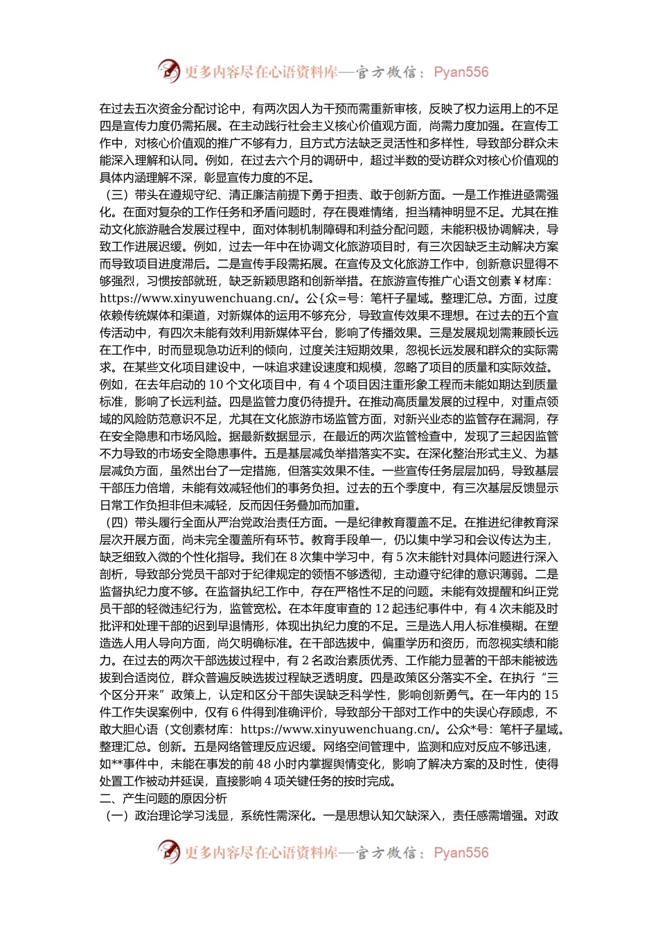 宣传部部长2024年民主生活会对照检查材料.docx_第2页