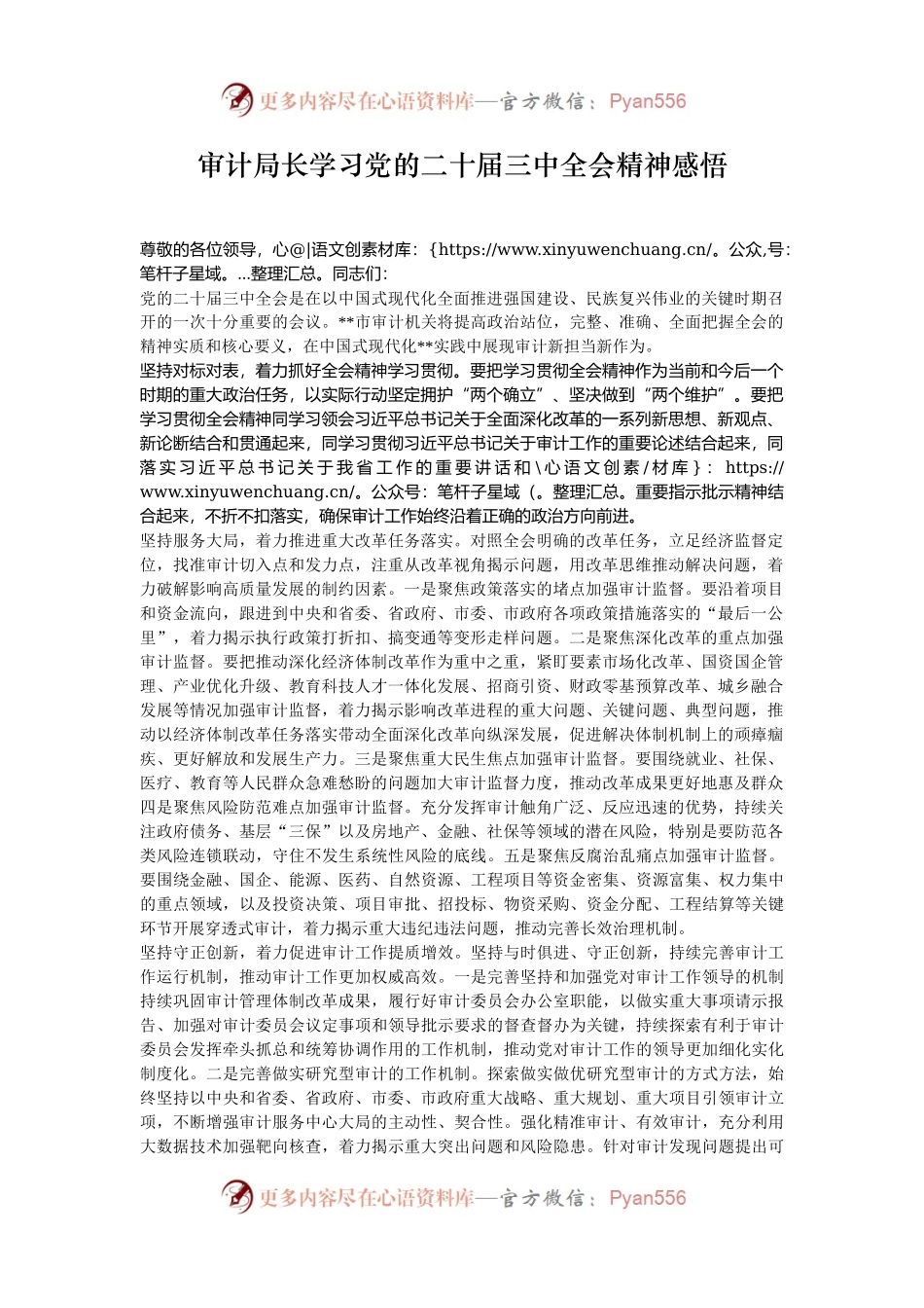 审计局长学习党的二十届三中全会精神感悟.docx_第1页
