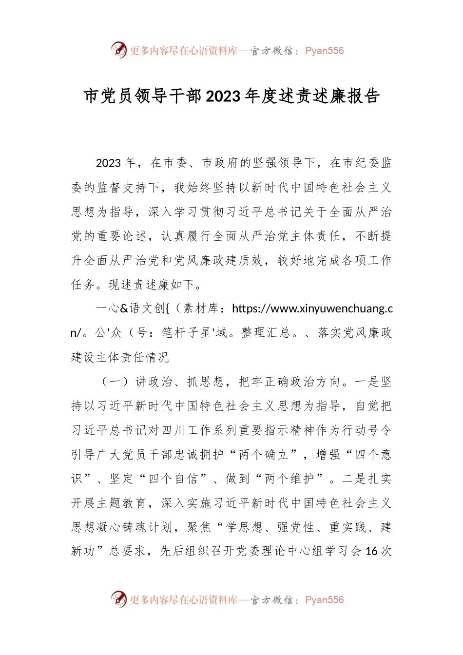 市党员领导干部2023年度述责述廉报告.docx_第1页