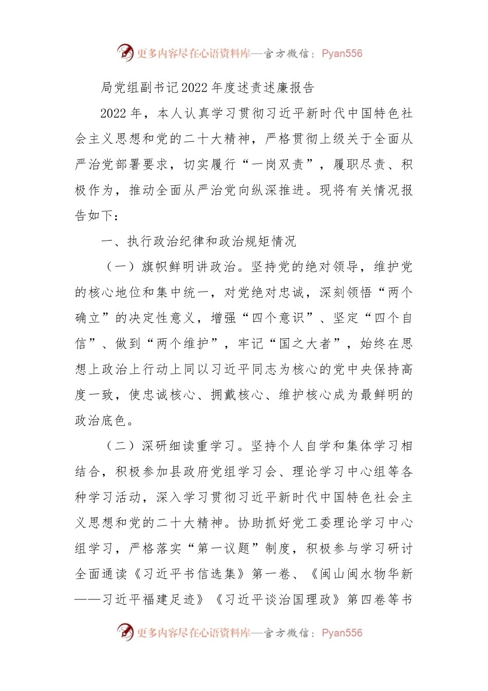 局党组副书记2022年度述责述廉报告（二）.docx_第1页