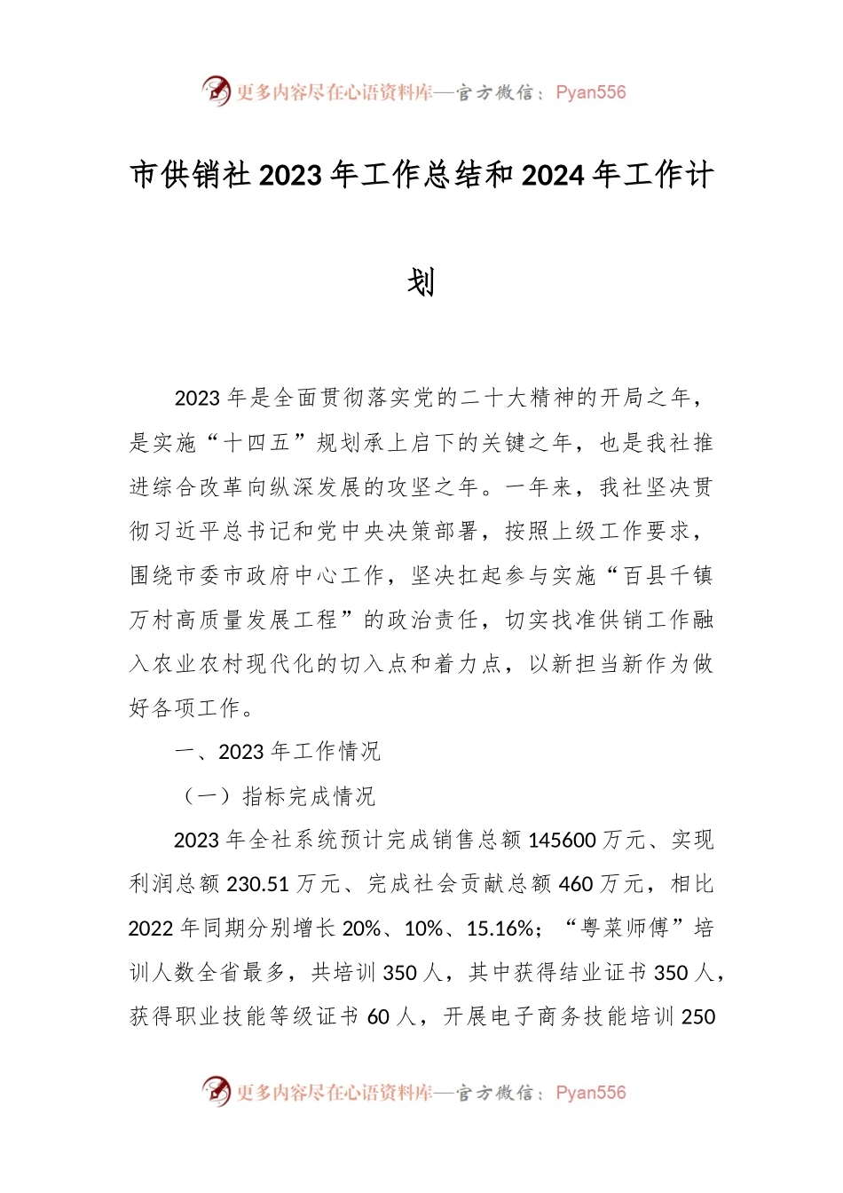 市供销社2023年工作总结和2024年工作计划.docx_第1页