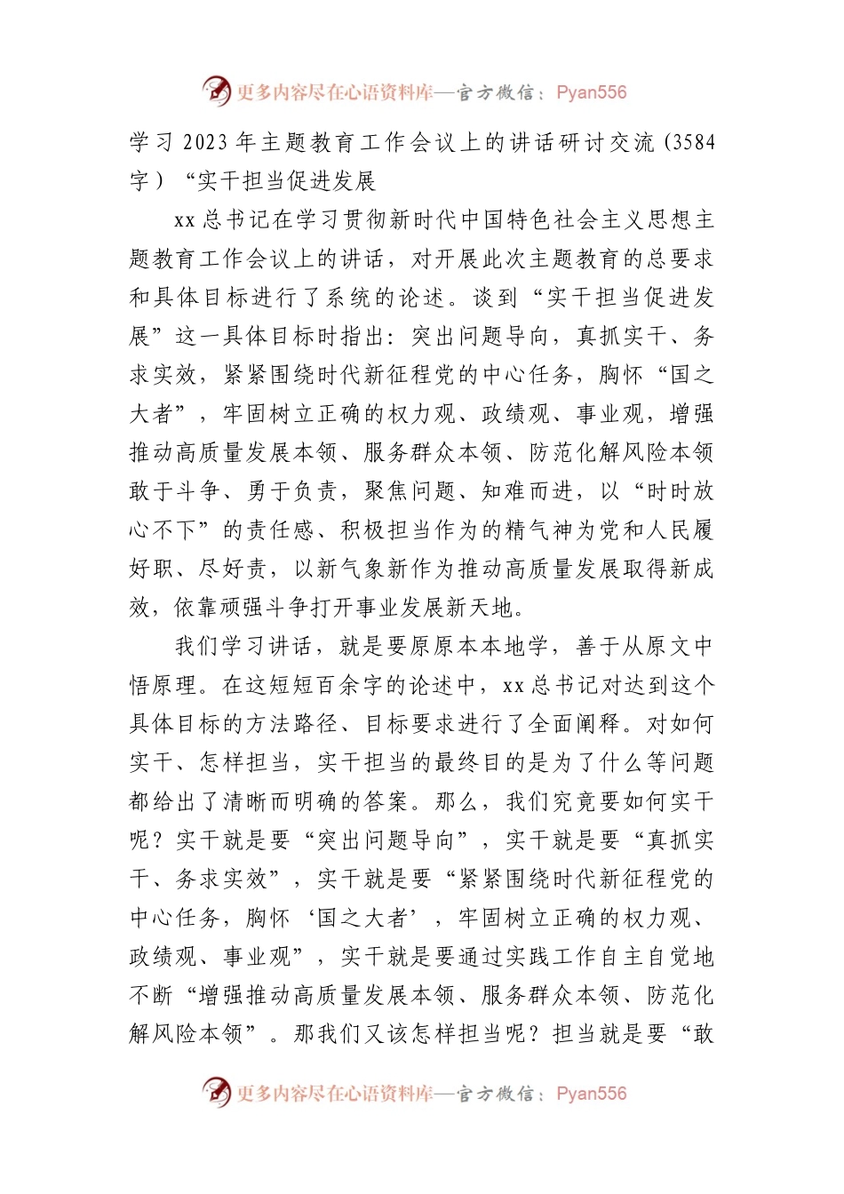 学习2023年主题教育工作会议上的讲话研讨交流——“实干担当促进发展.docx_第1页
