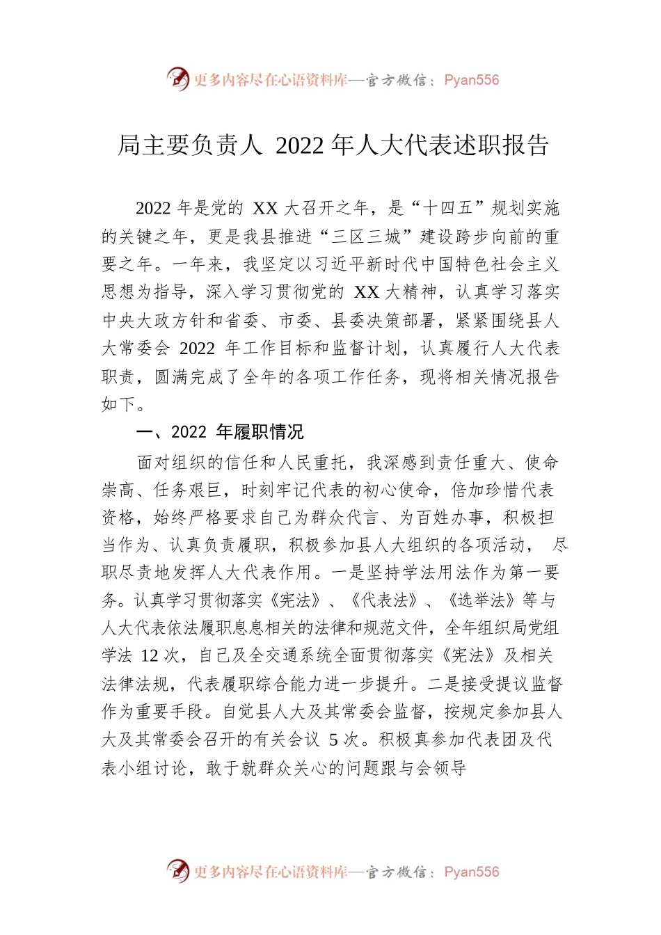 局主要负责人2022年人大代表述职报告.docx_第1页