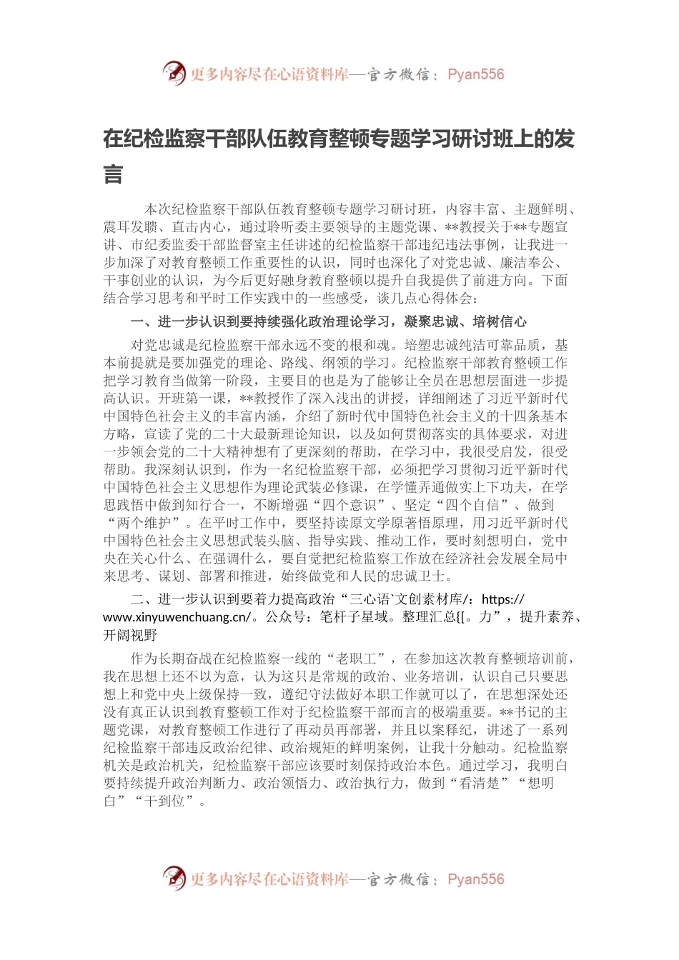 在纪检监察干部队伍教育整顿专题学习研讨班上的发言.docx_第1页