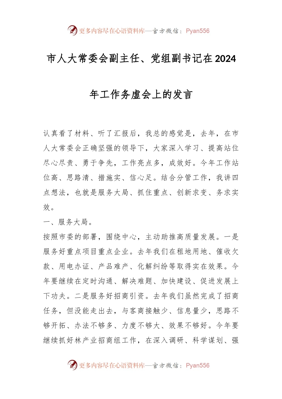 市人大常委会副主任、党组副书记在2024年工作务虚会上的发言稿.docx_第1页