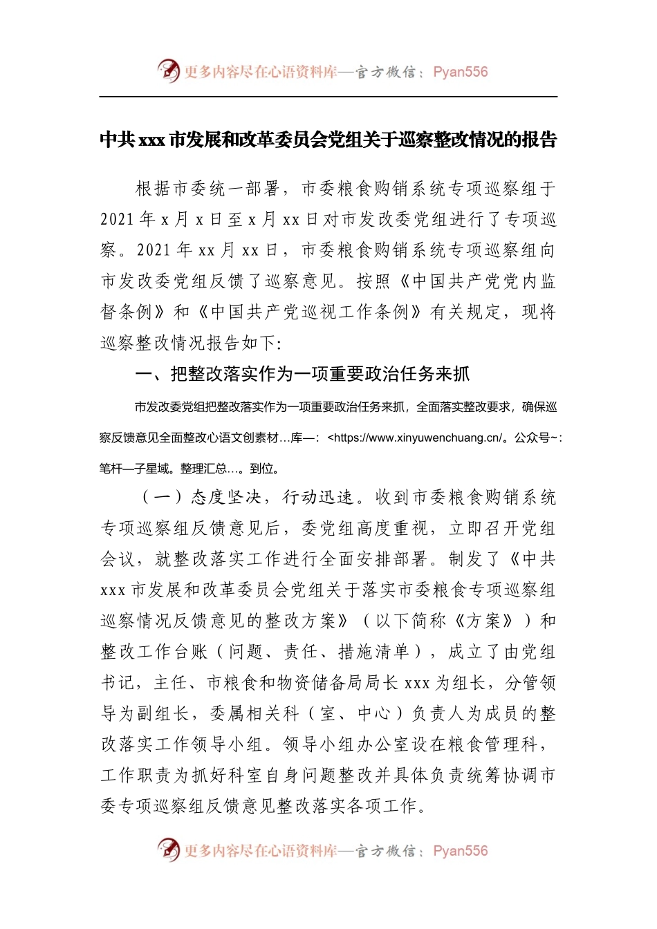 巡察整改情况的报告[发改委].docx_第1页