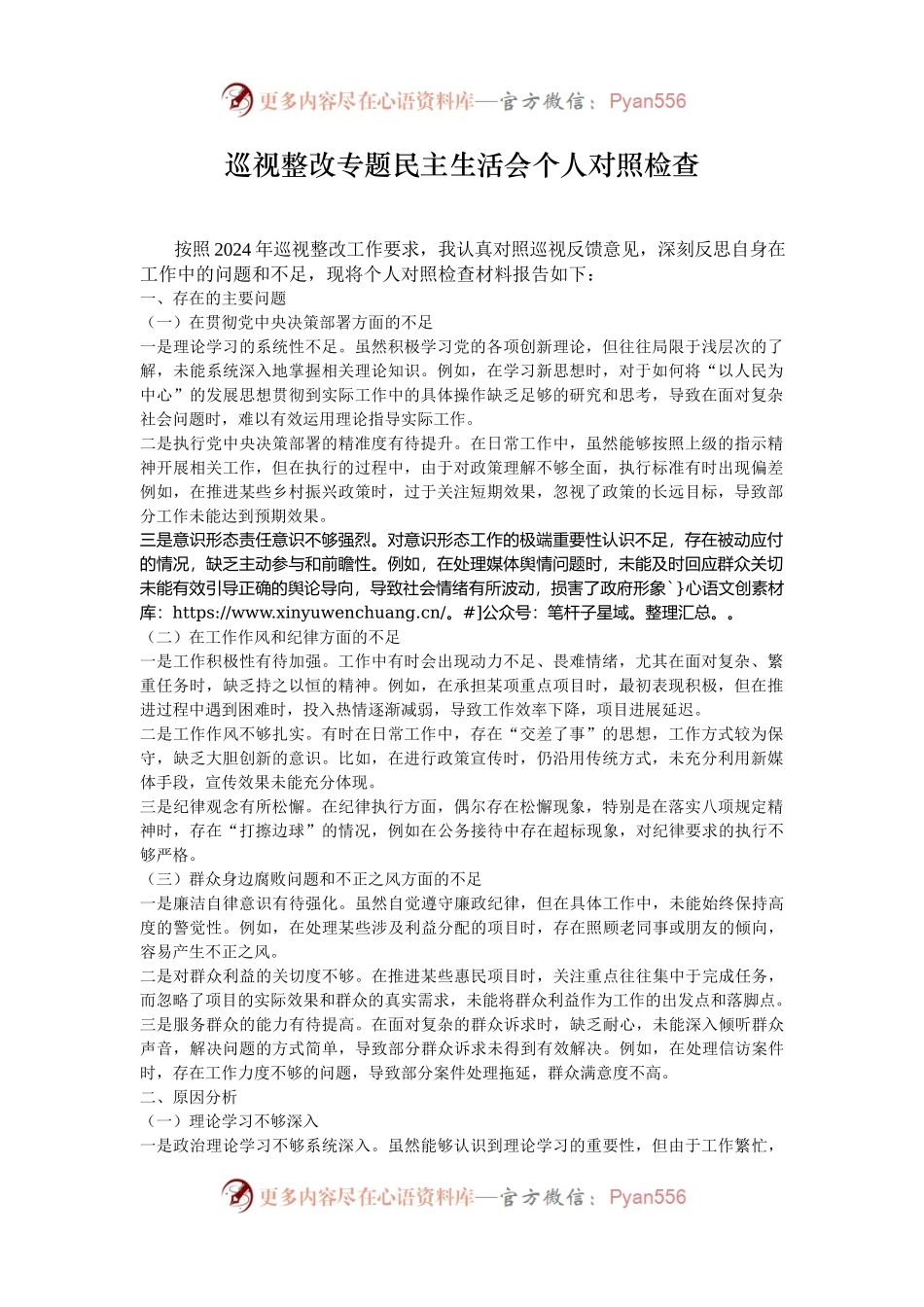 巡视整改专题民主生活会个人对照检查.docx_第1页