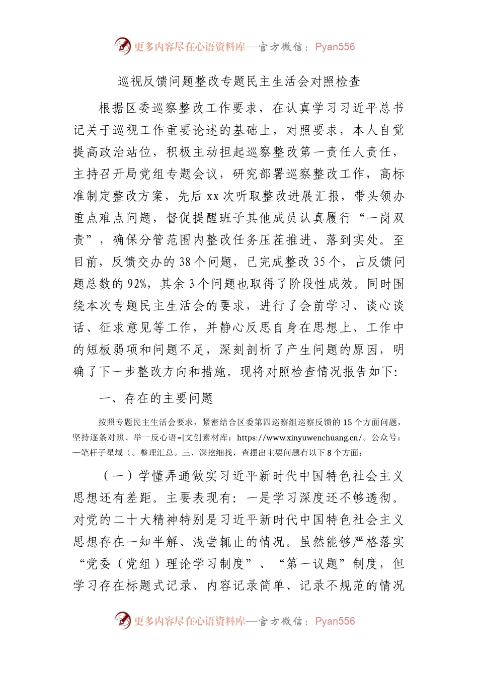 巡视反馈问题整改专题民主生活会个人对照检查3600字.docx_第1页
