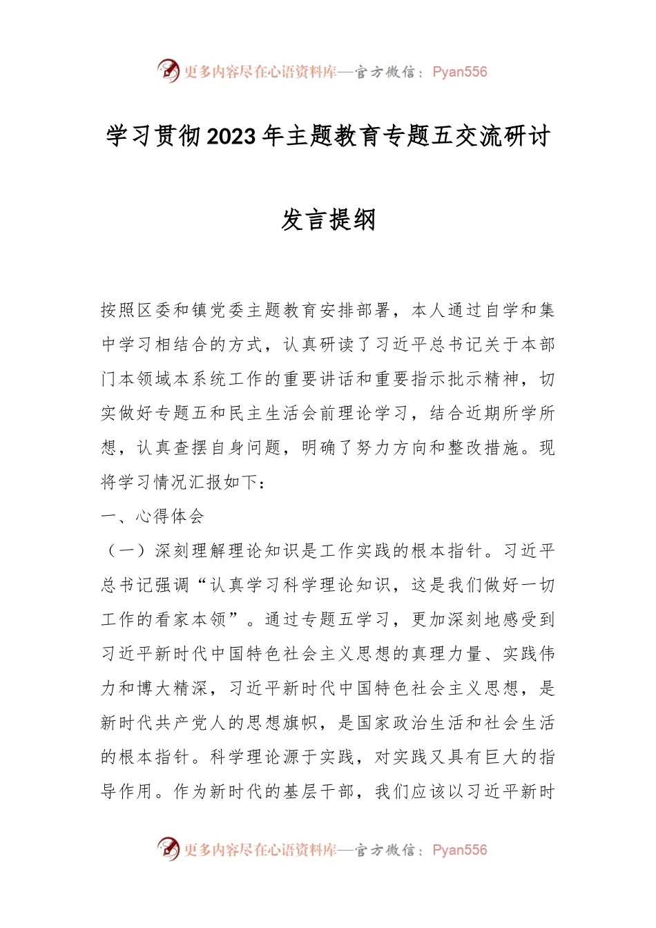 学习贯彻2023年主题教育专题五交流研讨发言稿提纲.docx_第1页