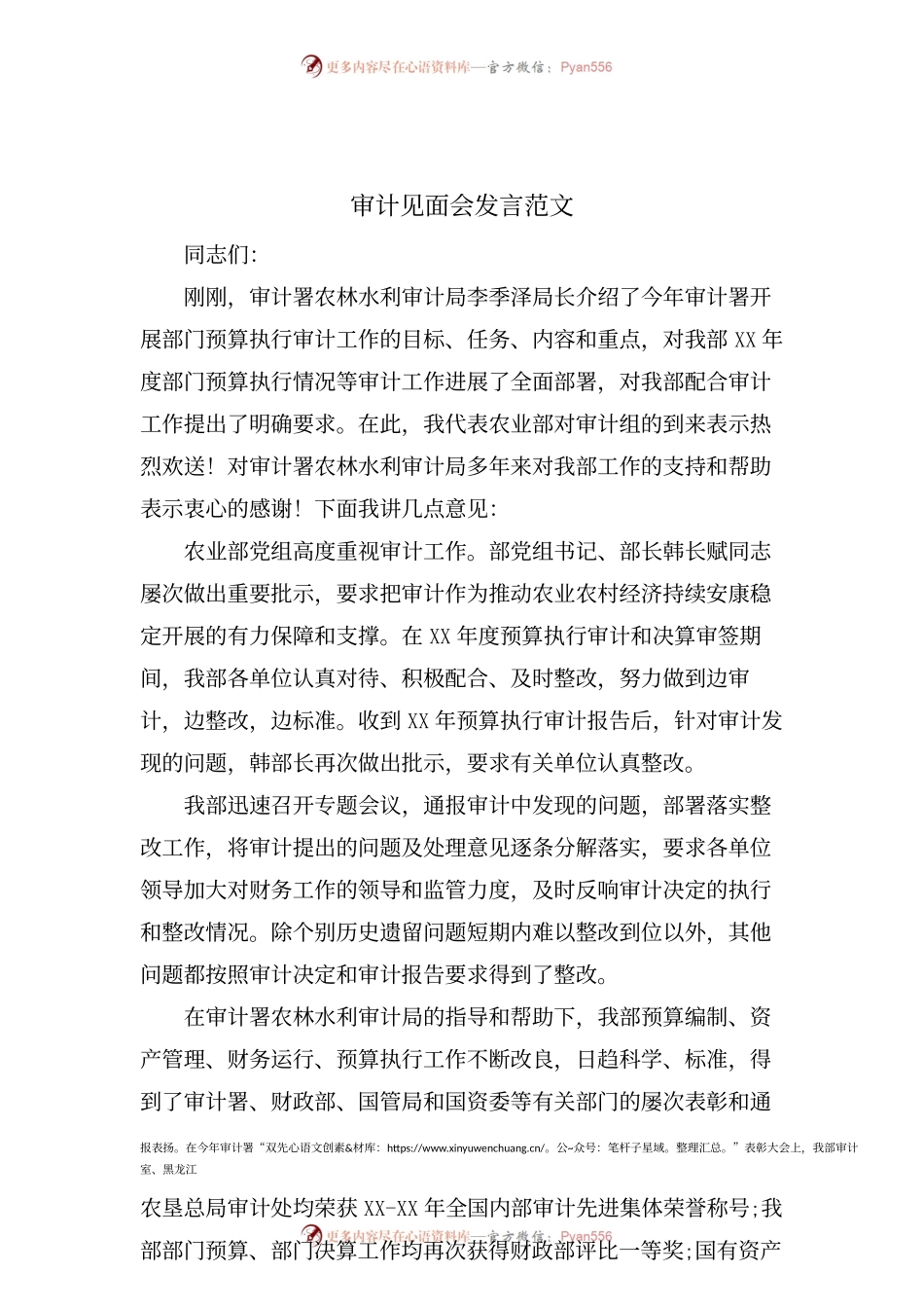 审计见面会发言范文.docx_第1页
