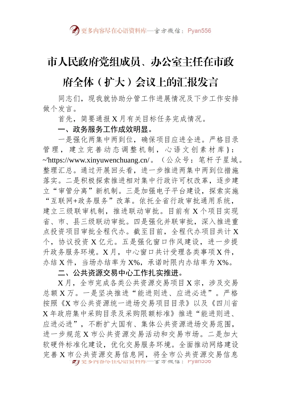 市人民政府党组成员、办公室主任在市政府全体（扩大）会议上的汇报发言.docx_第1页