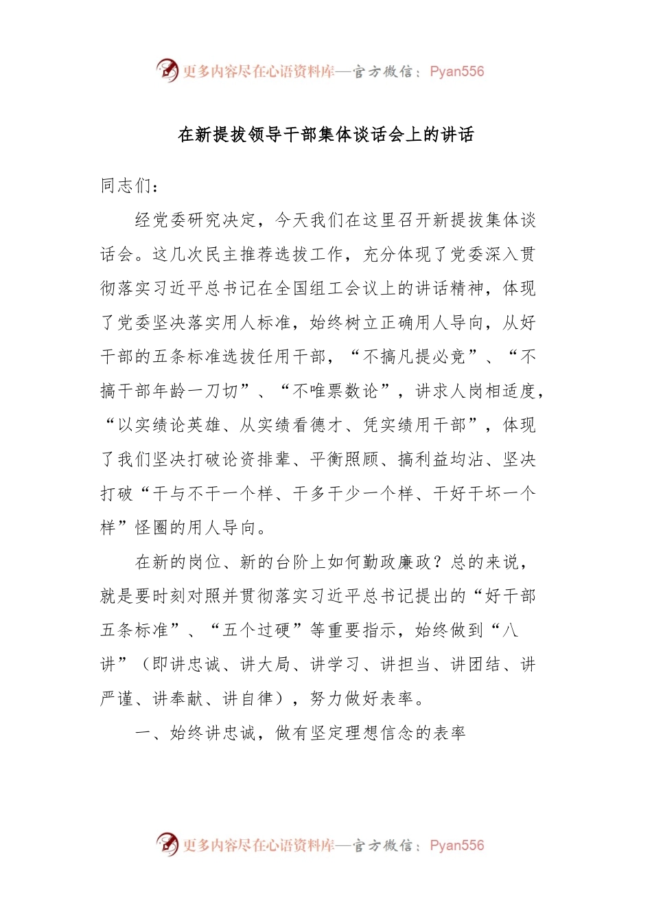 在新提拔领导干部集体谈话会上的讲话.docx_第1页