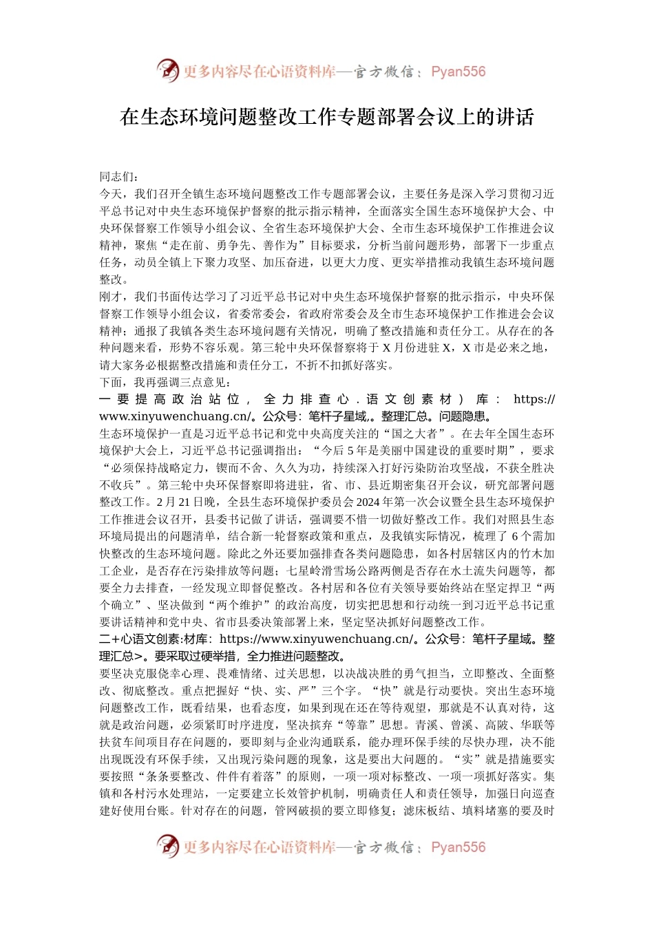 在生态环境问题整改工作专题部署会议上的讲话.docx_第1页