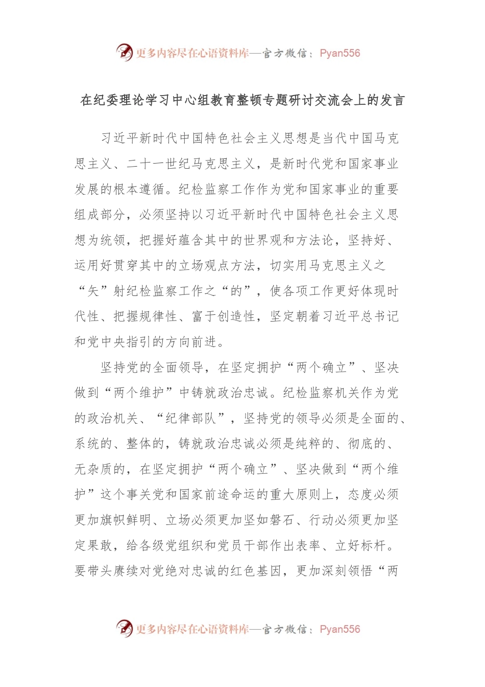 在纪委理论学习中心组教育整顿专题研讨交流会上的发言.docx_第1页