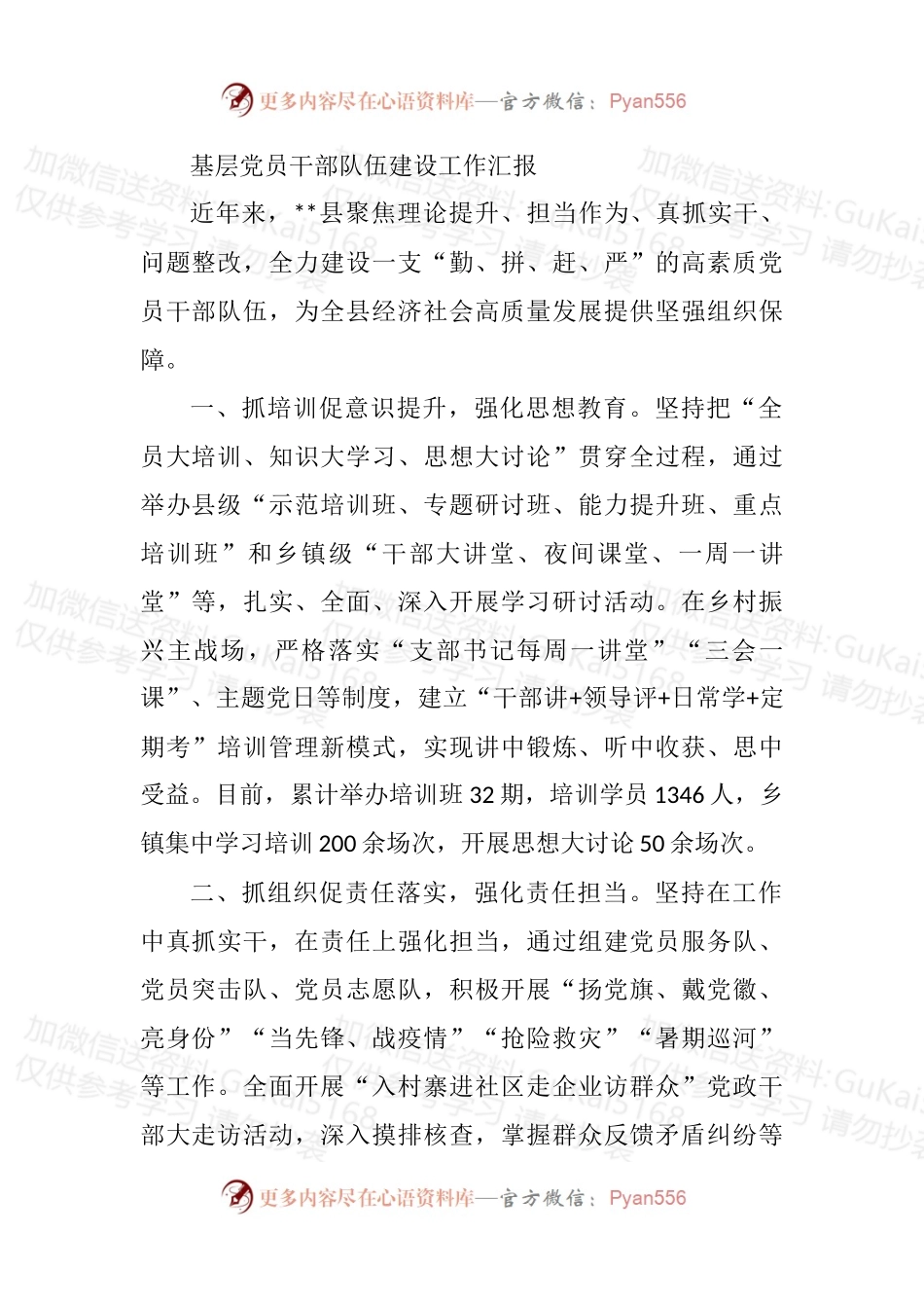 基层党员干部队伍建设工作汇报.docx_第1页