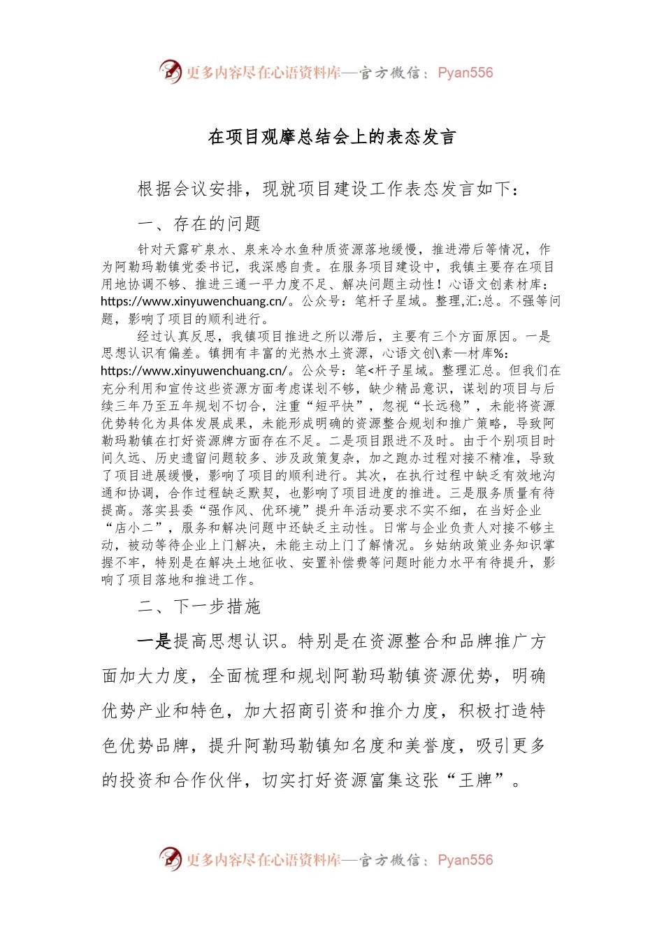 在项目观摩总结会上的表态发言 (2).docx_第1页