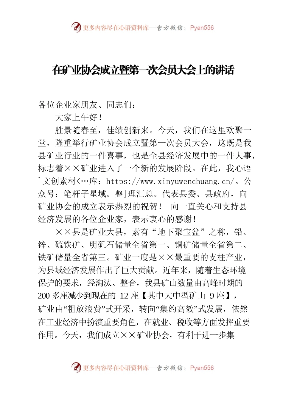 在矿业协会成立暨第一次会员大会上的讲话.docx_第1页