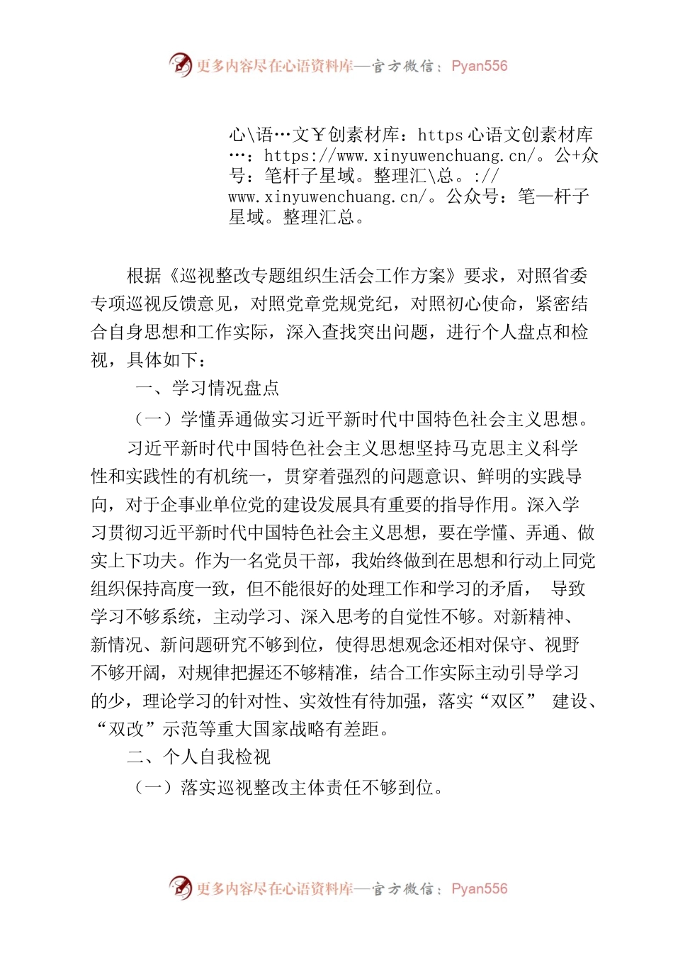 巡视整改组织生活会发言提纲.docx_第1页