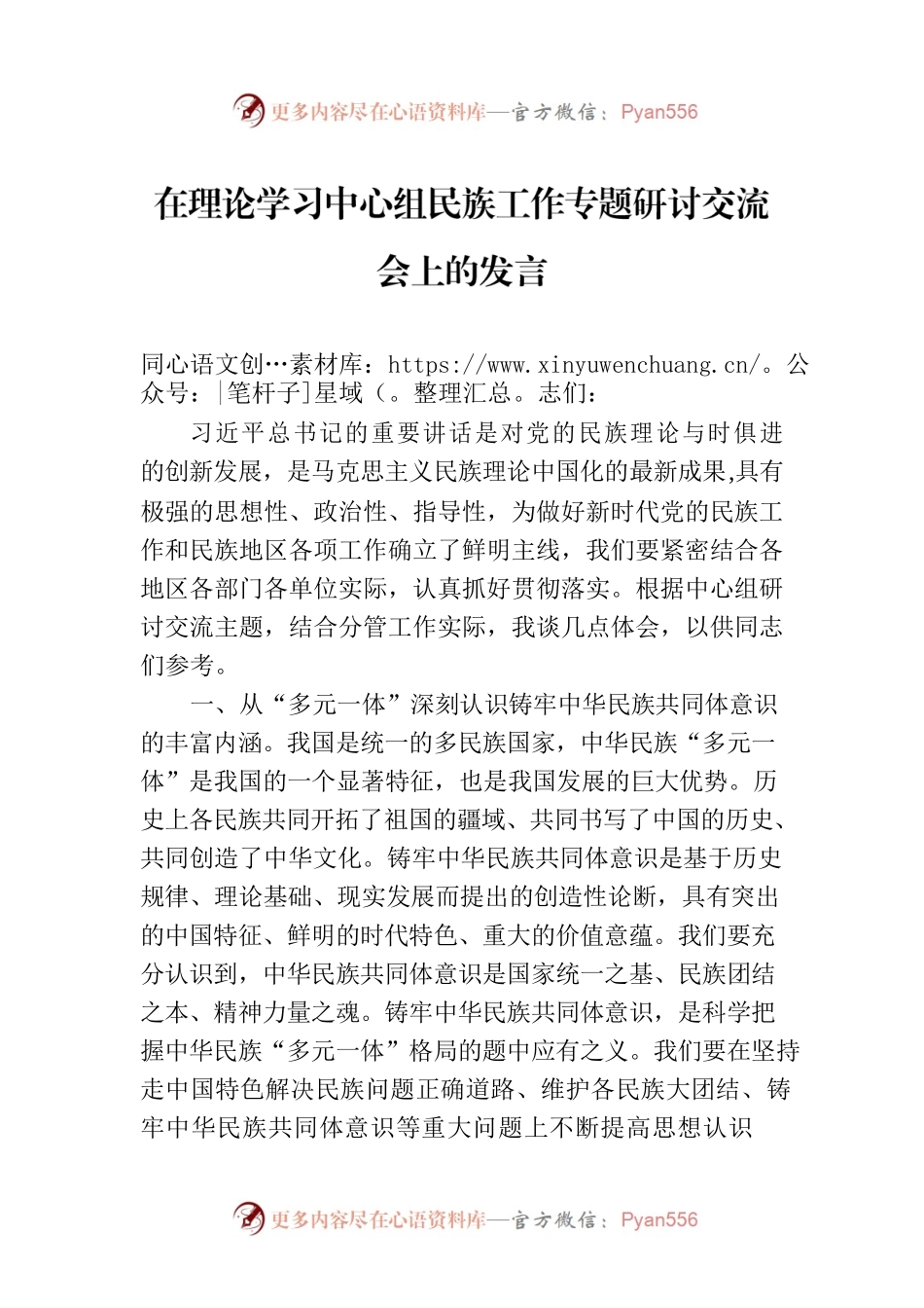 在理论学习中心组民族工作专题研讨交流会上的发言.docx_第1页