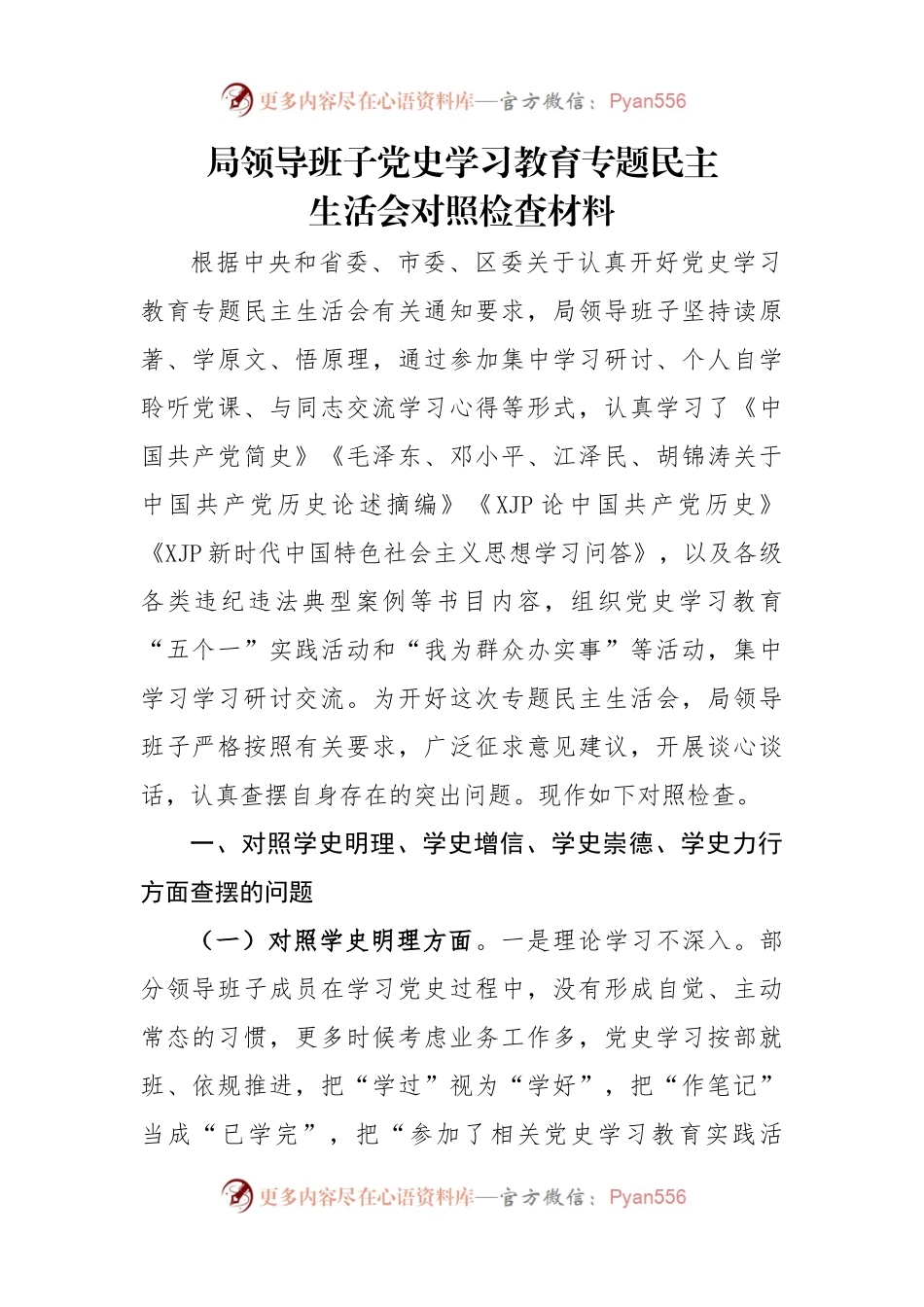 局领导班子党史学习教育专题民主.docx_第1页