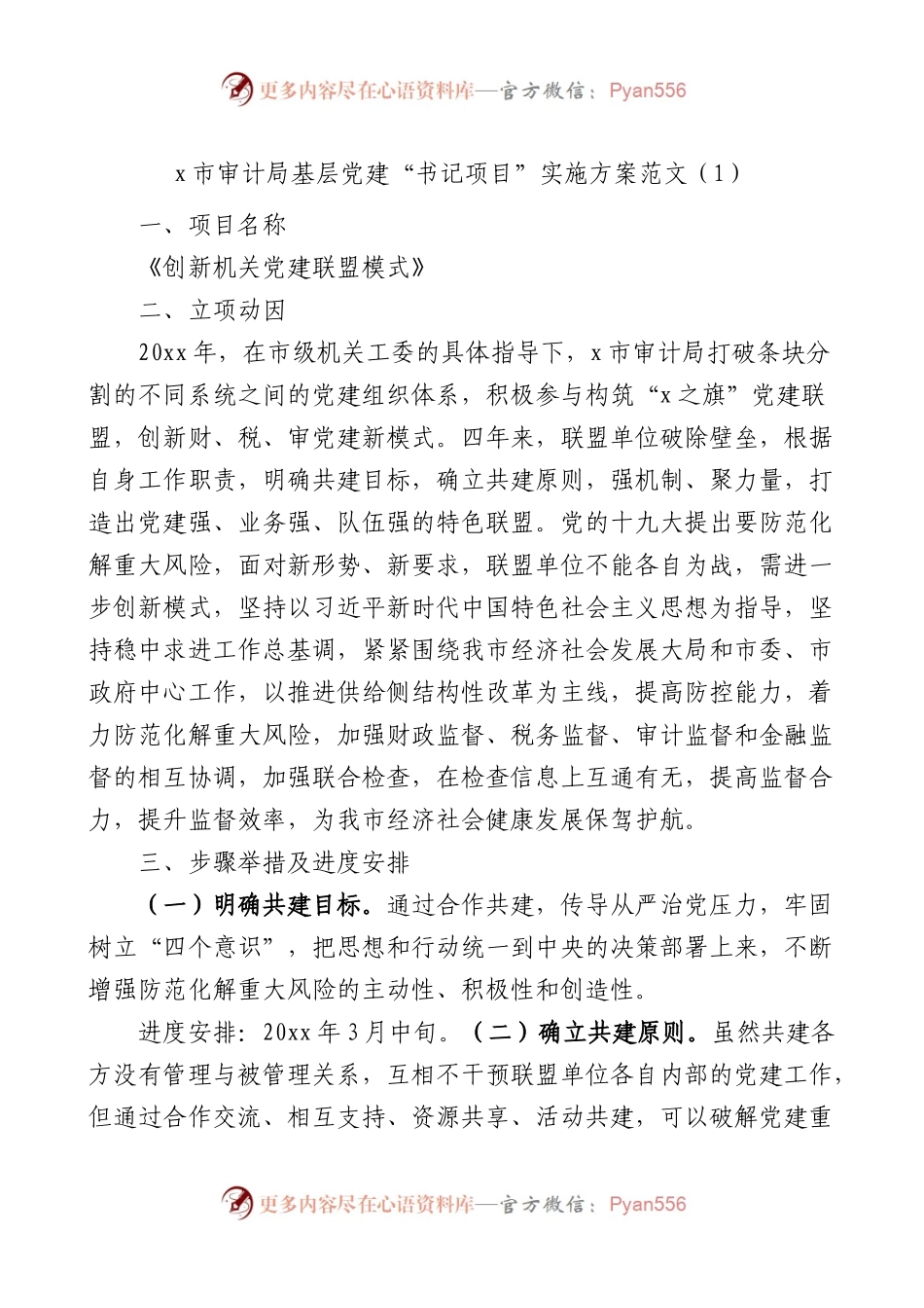 审计局基层党建书记项目党建品牌建设实施方案范文2篇.docx_第1页