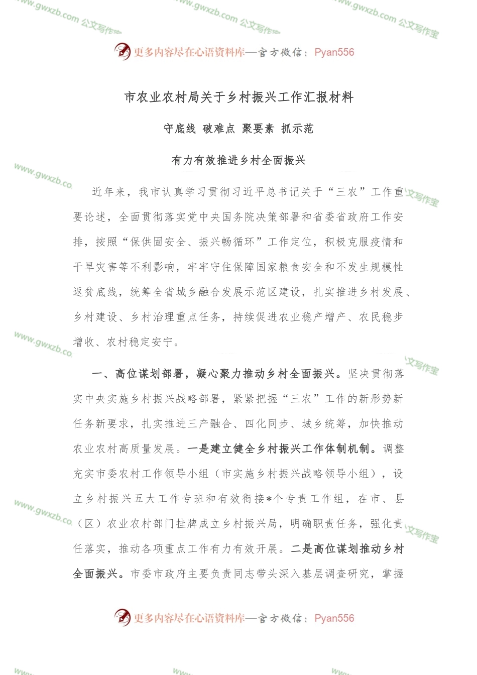 市农业农村局关于乡村振兴工作汇报材料.docx_第1页