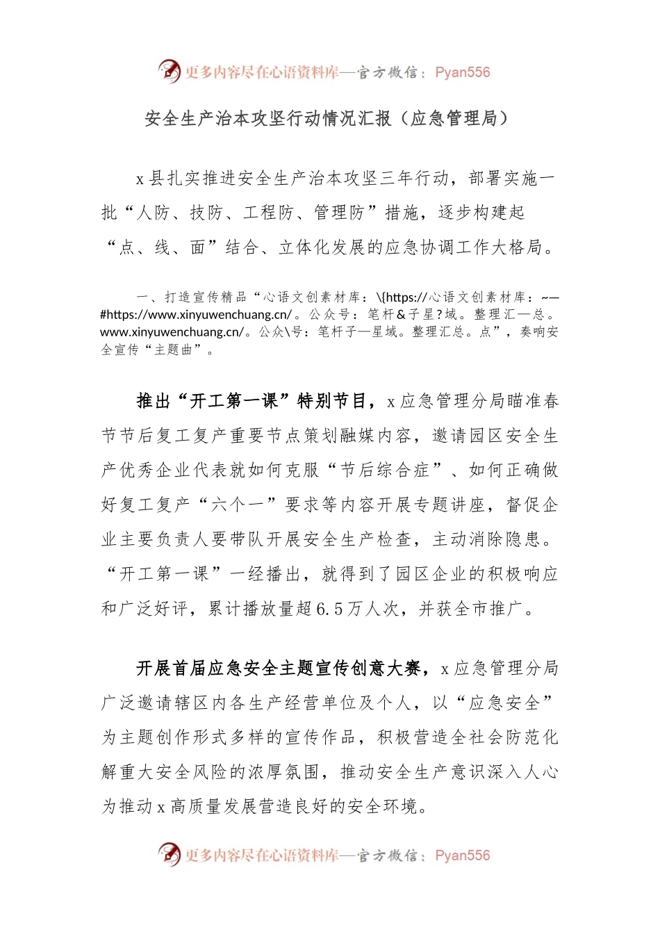 安全生产治本攻坚行动情况汇报（应急管理局）.docx_第1页