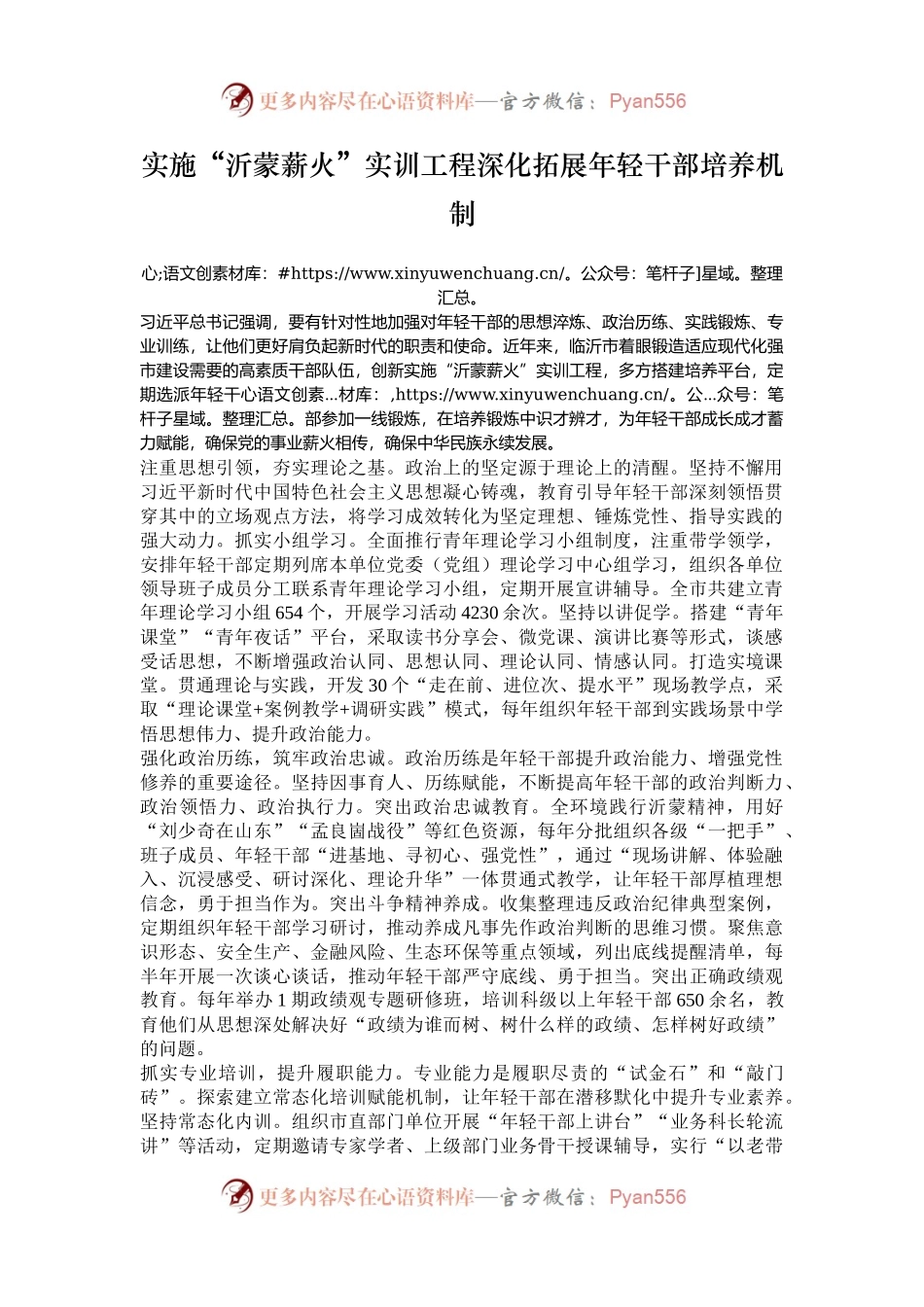 实施“沂蒙薪火”实训工程深化拓展年轻干部培养机制.docx_第1页