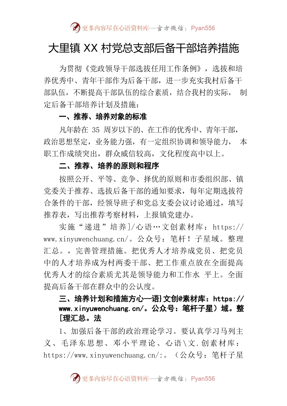 大里镇XX村党总支部后备干部培养措施.docx_第1页