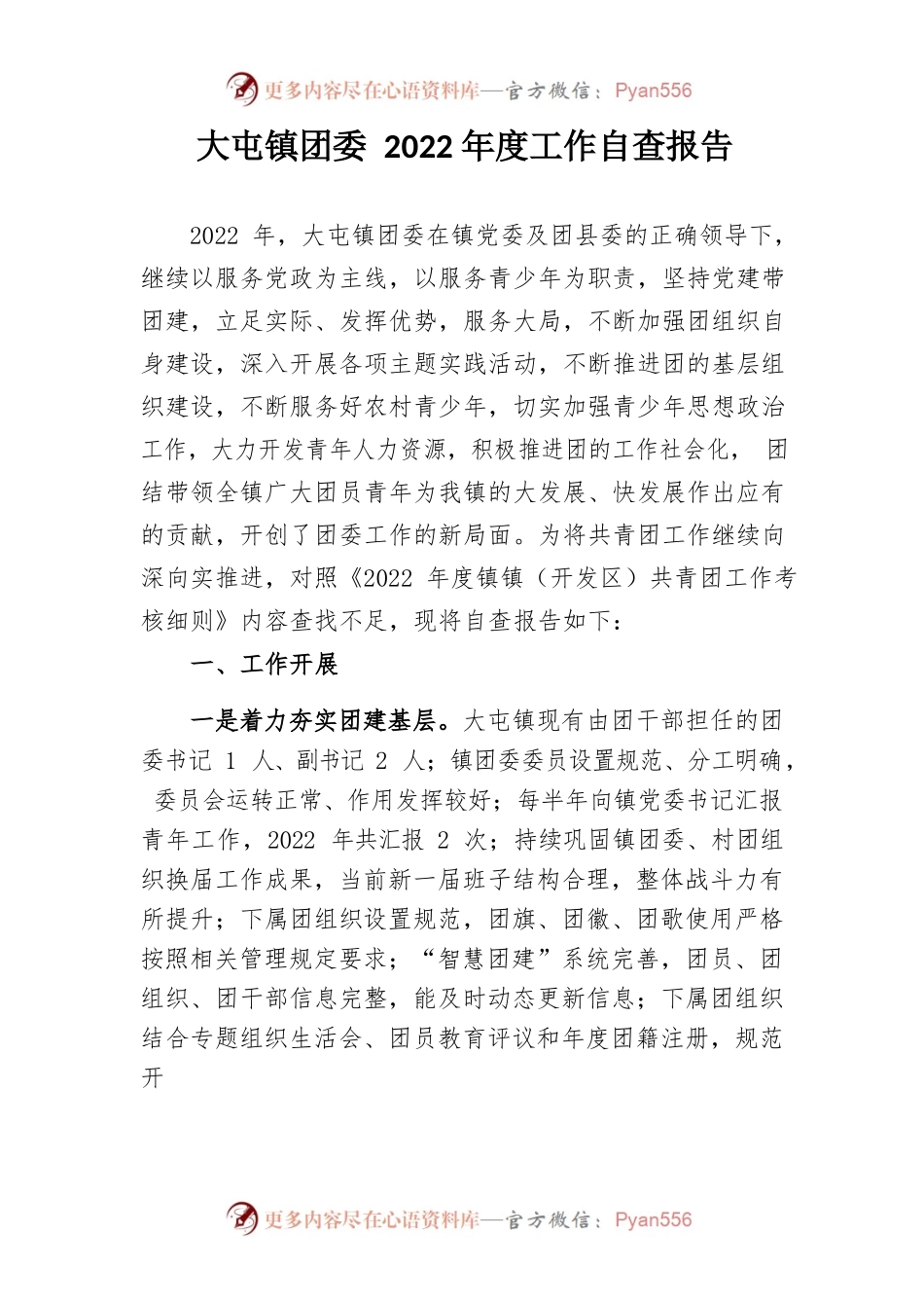 大屯镇团委2022年工作自查报告.docx_第1页