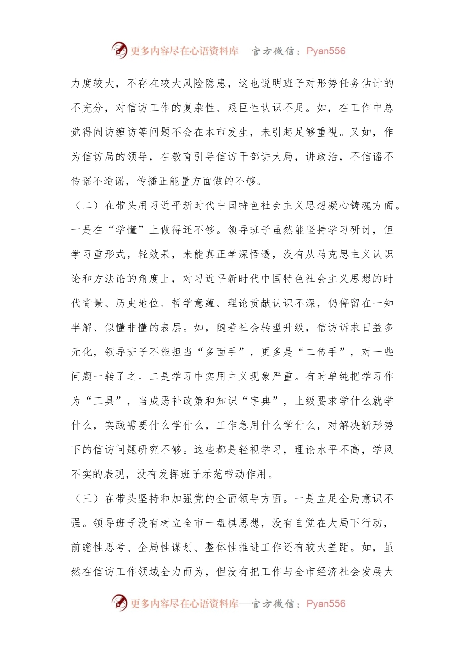 市信访局领导班子六个带头民主生活会对照检查材料.docx_第2页