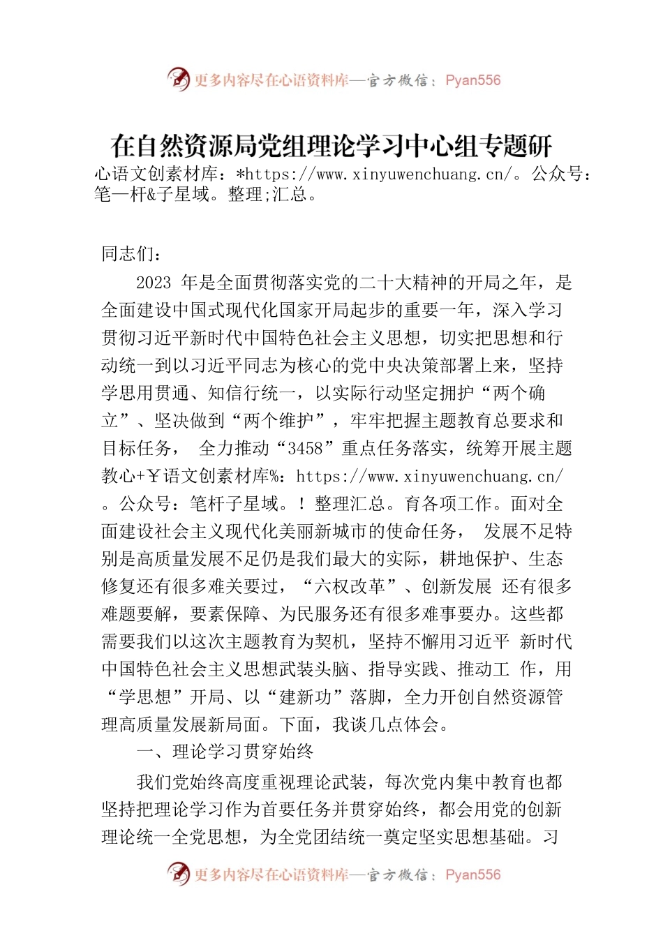 在自然资源局党组理论学习中心组专题研讨交流会上的发言.docx_第1页