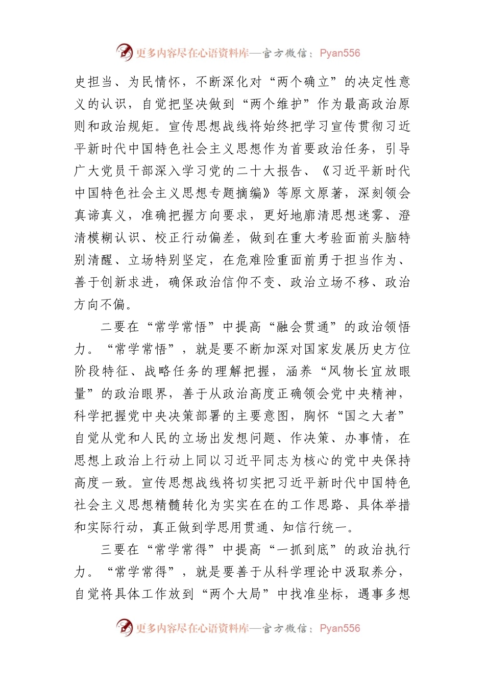 宣传部长在县委理论学习中心组主题教育“不断提升政治能力、思维能力、实践能力”专题学习会上的交流发言.docx_第2页