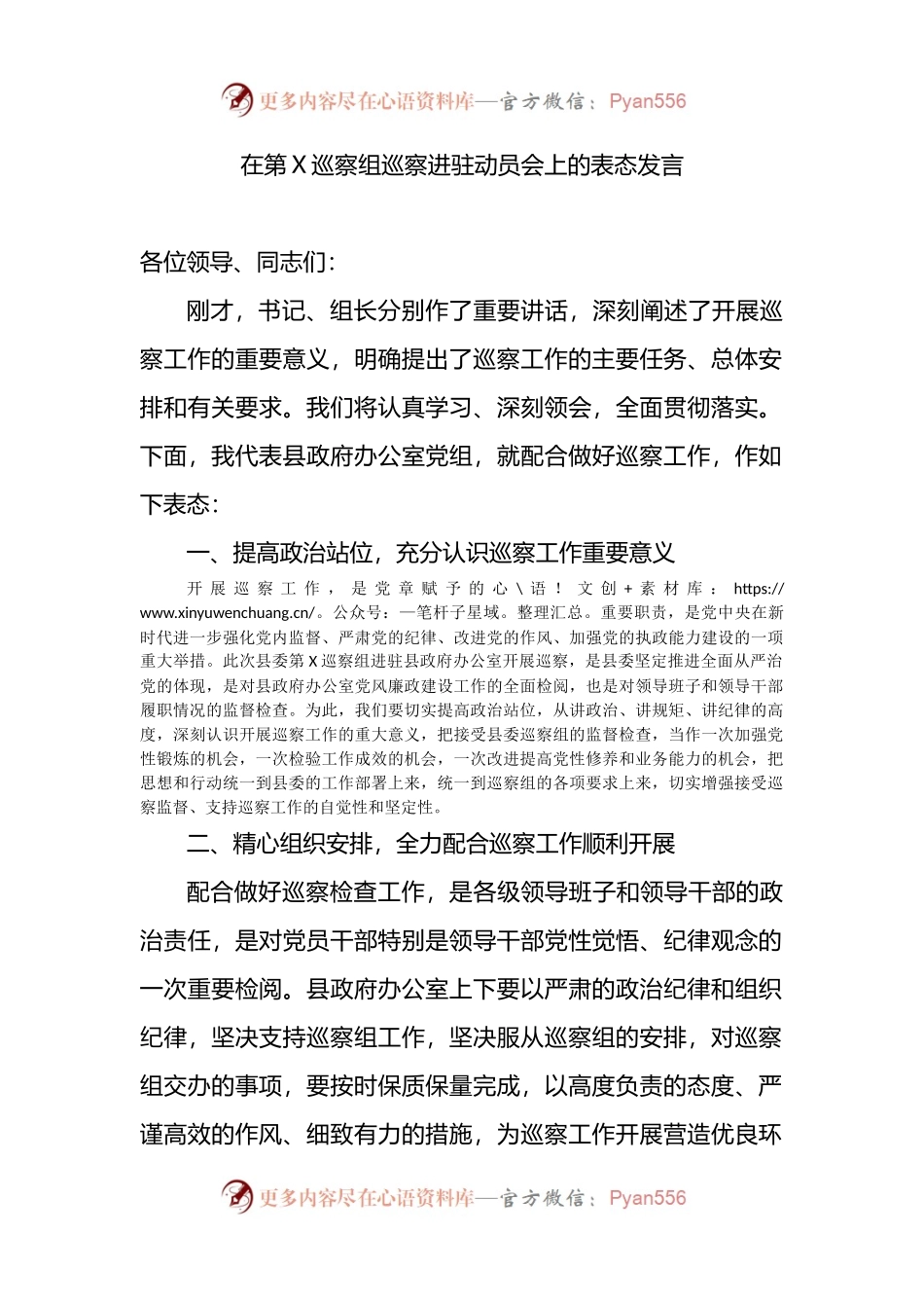 在第X巡察组巡察进驻动员会上的表态发言.docx_第1页