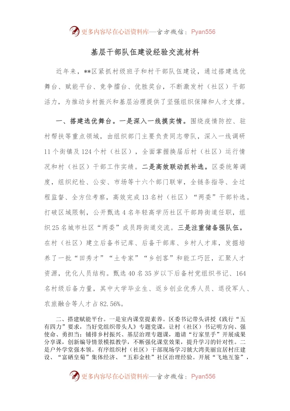 基层干部队伍建设经验交流材料.docx_第1页