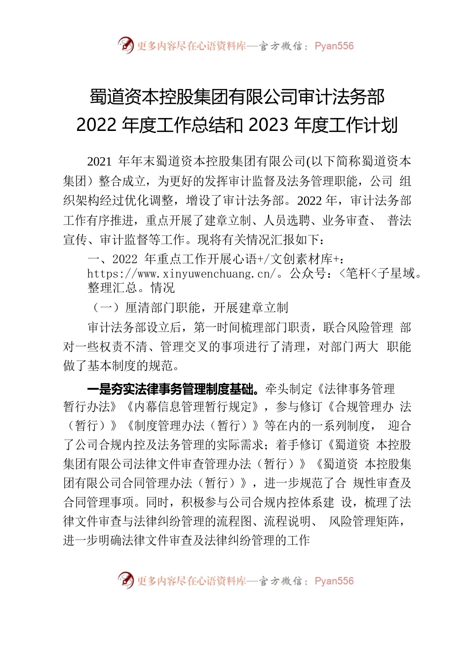 审计法务部2022年度工作总结和2023年度工作计划.docx_第1页