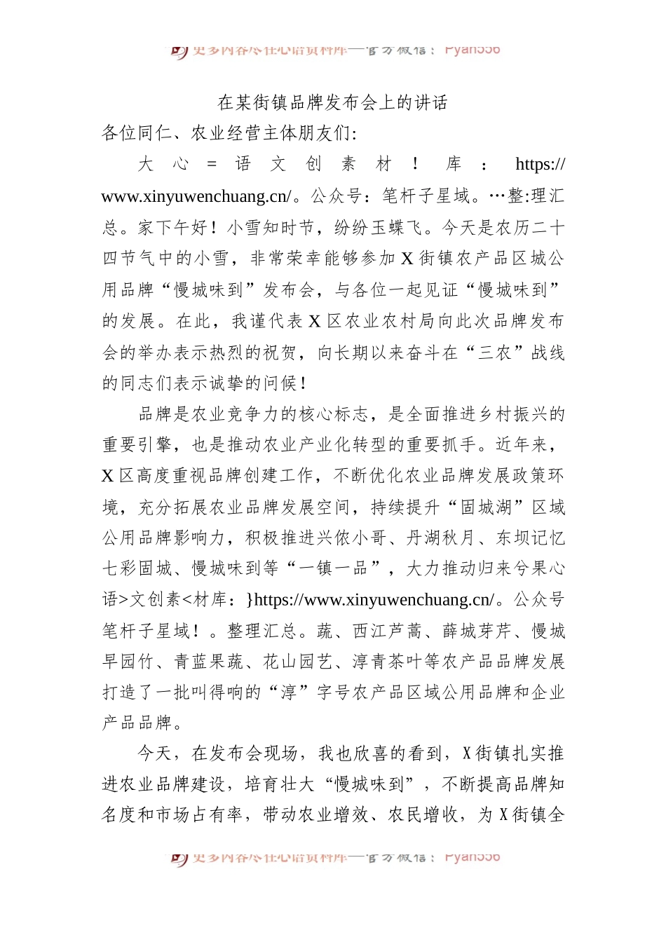 在某街镇品牌发布会上的讲话.docx_第1页