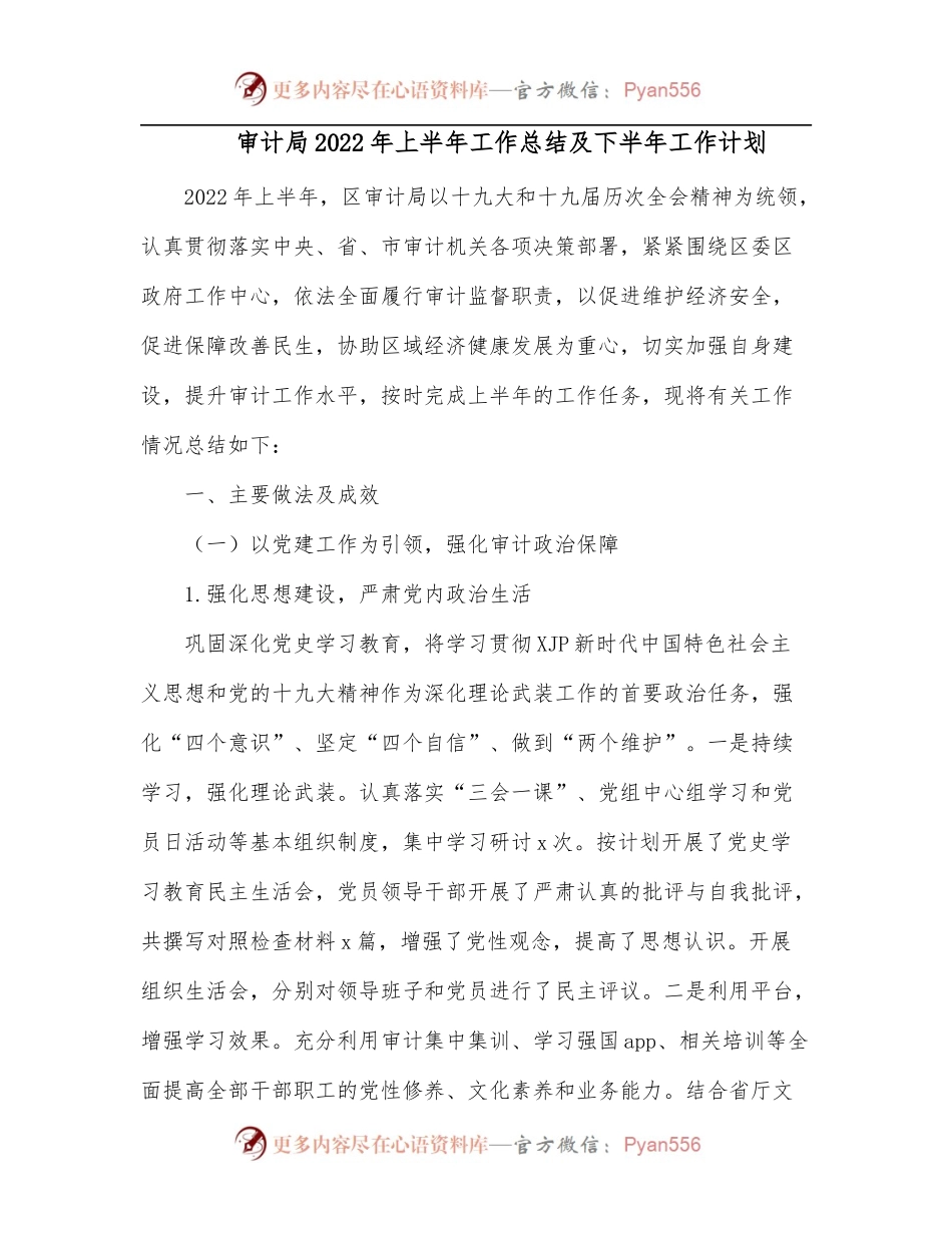 审计局2022年上半年工作总结及下半年工作计划.docx_第1页